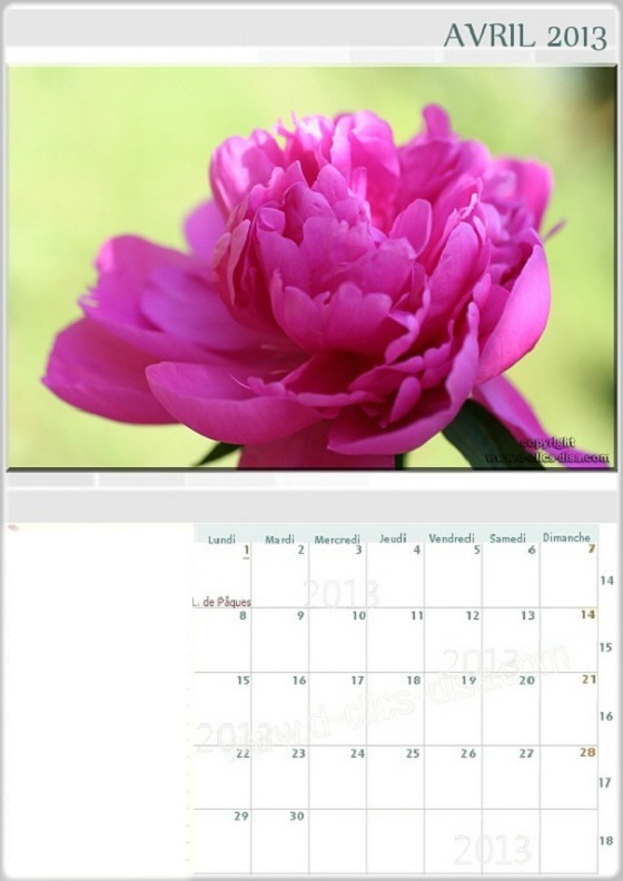 Calendrier mensuel 2013* Photo frame effect