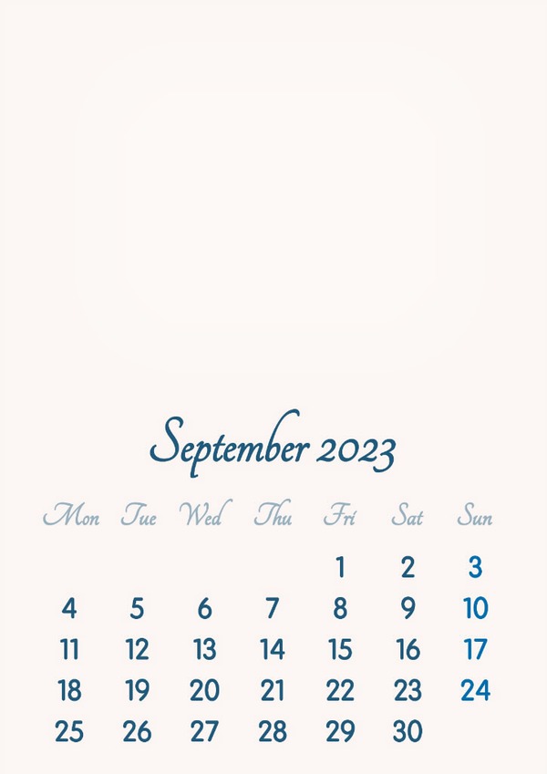 September 2023 // 2019 to 2046 // VIP Calendar // Basic Color // English Photo frame effect
