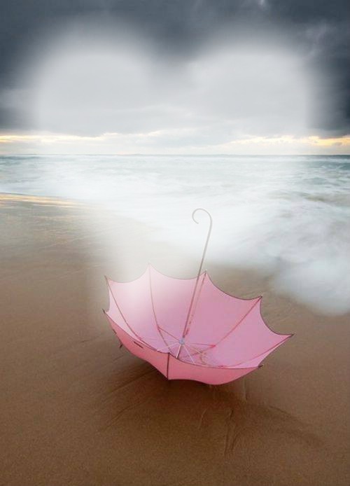 parapluie rose mer Photo frame effect