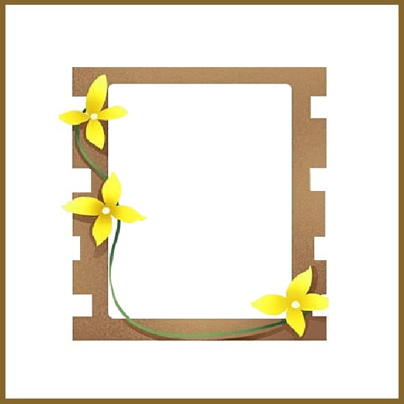 marco y flores amarillas. Fotomontagem