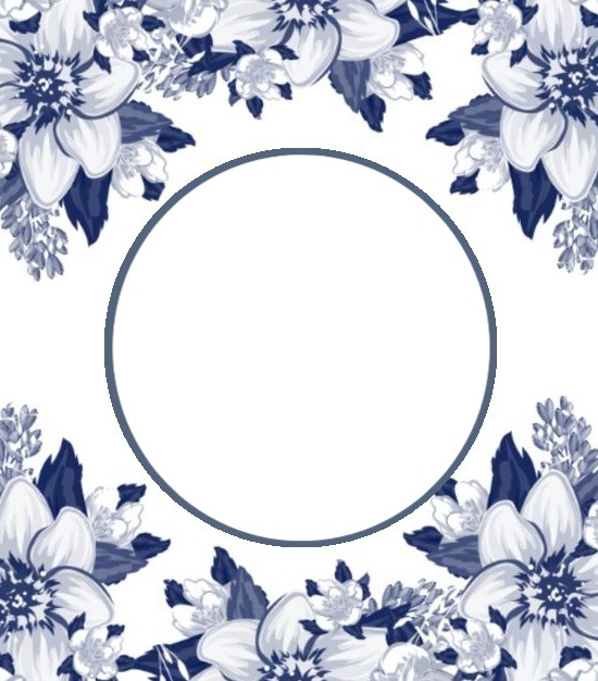 circulo y flores azules. Photomontage