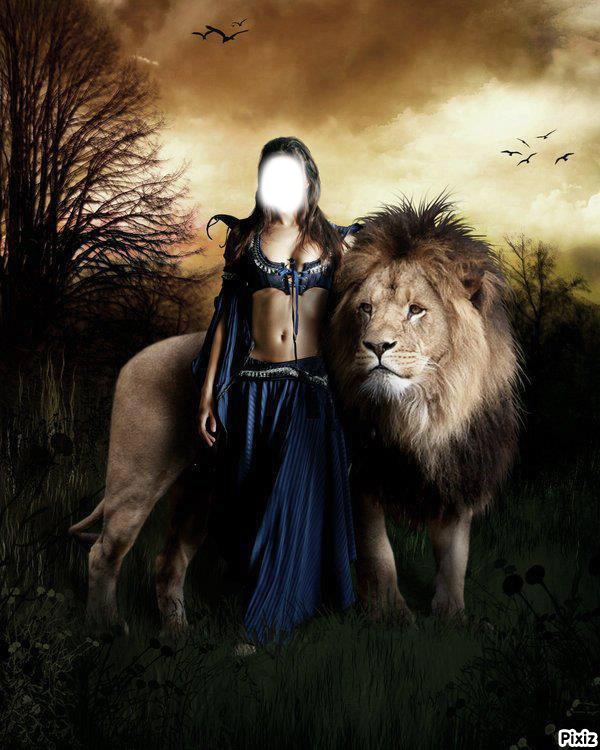 la femme lion Photo frame effect