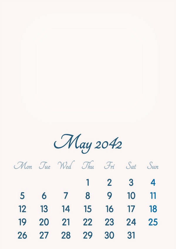 May 2042 // 2019 to 2046 // VIP Calendar // Basic Color // English Photomontage