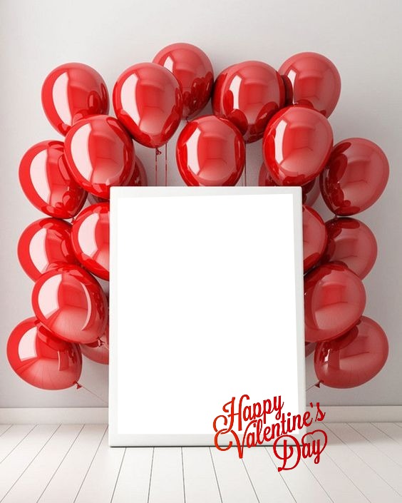Happy Valentines day, globos rojos. Fotomontaż