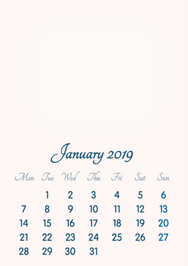 January 2019 // 2019 to 2046 // VIP Calendar // Basic Color // English Fotomontāža