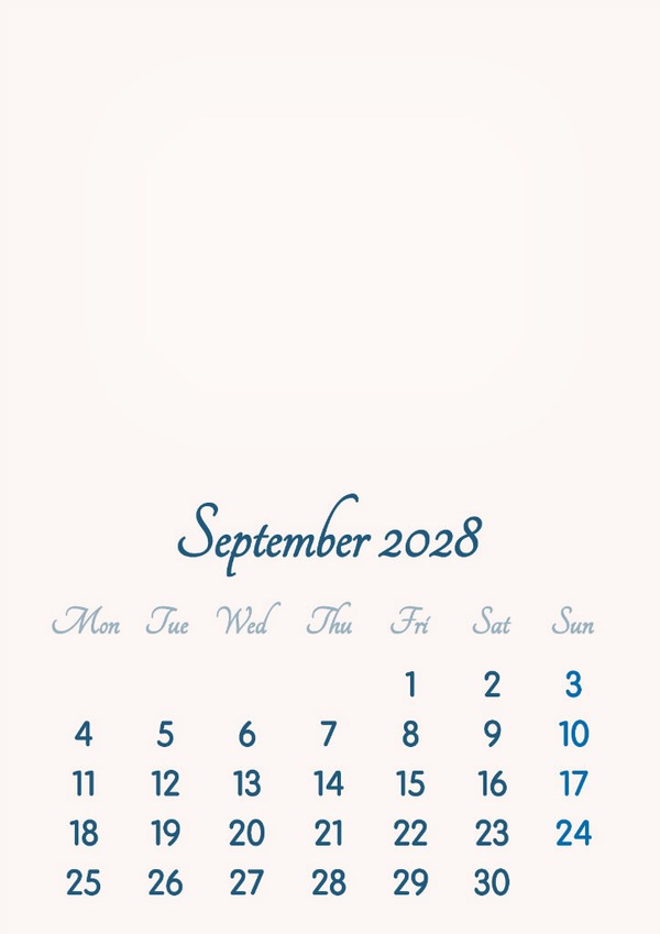 September 2028 // 2019 to 2046 // VIP Calendar // Basic Color // English Fotomontáž