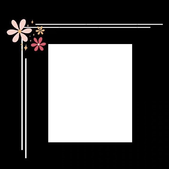 marco y flores en fondo negro. Fotomontage