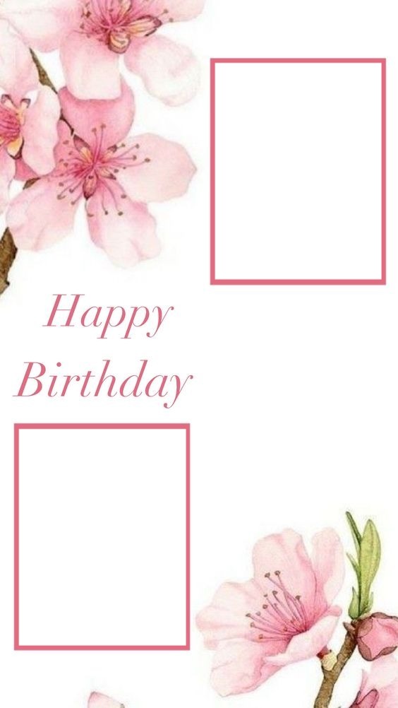 Happy Birthday, marco con flores rosadas para dos fotos. Montaje fotografico