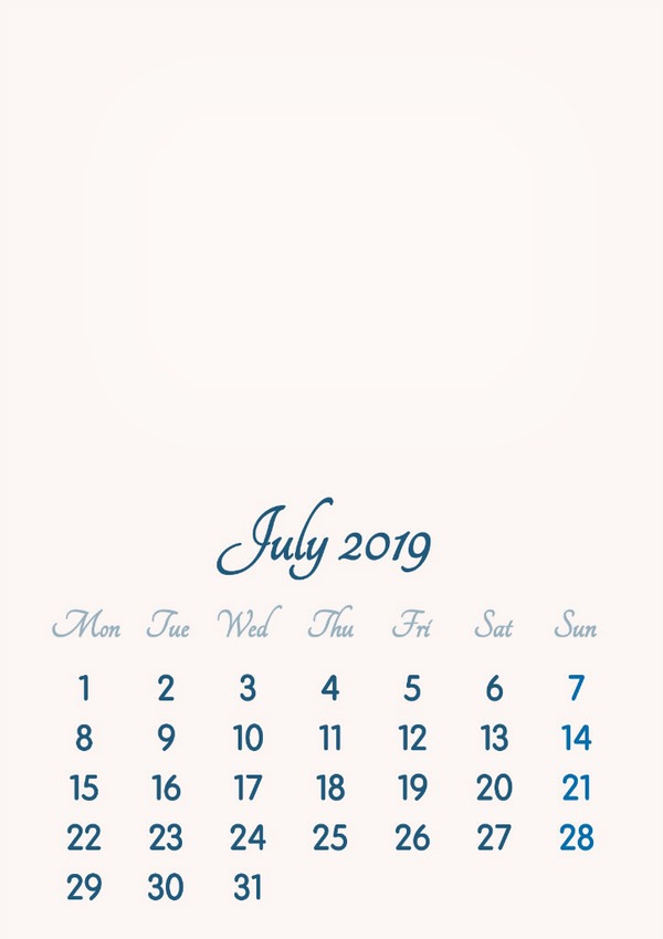 July 2019 // 2019 to 2046 // VIP Calendar // Basic Color // English Photo frame effect