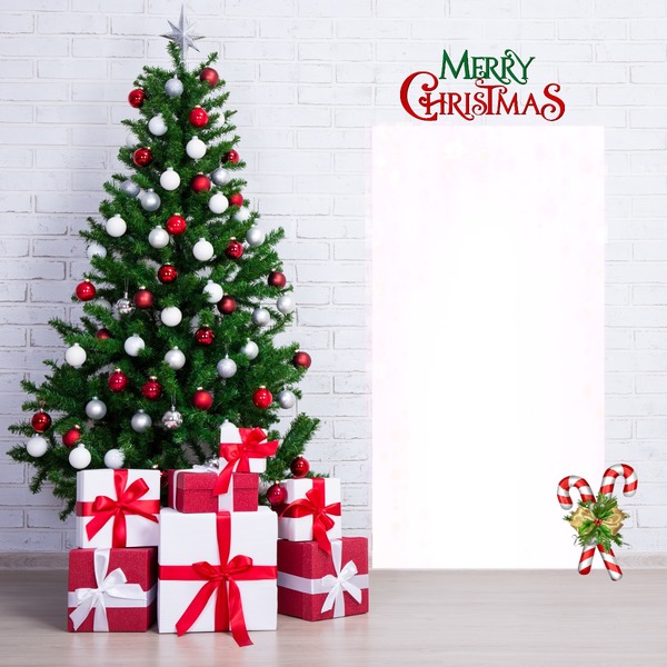 Merry Christmas, árbol navideño, 1 foto Фотомонтаж