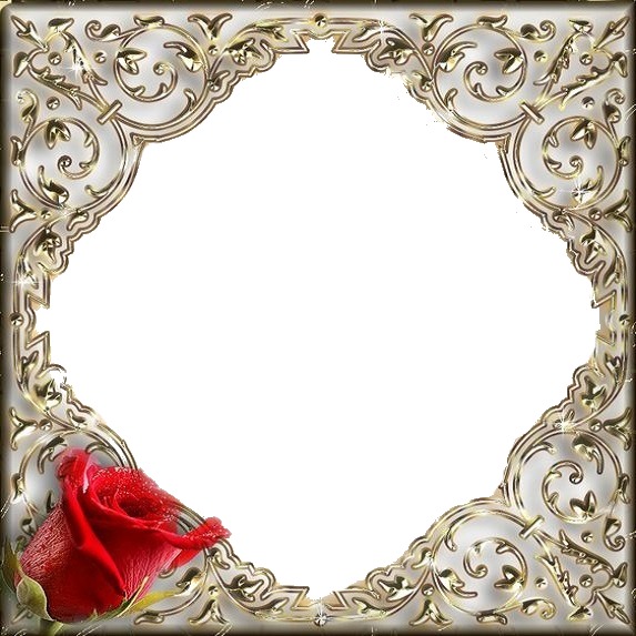 marco labrado dorado, rombo y rosa roja. Photo frame effect