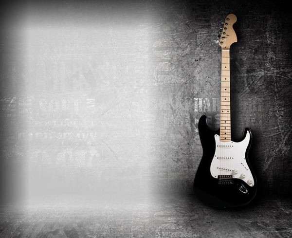 gitarre schwarz weiß Fotomontasje