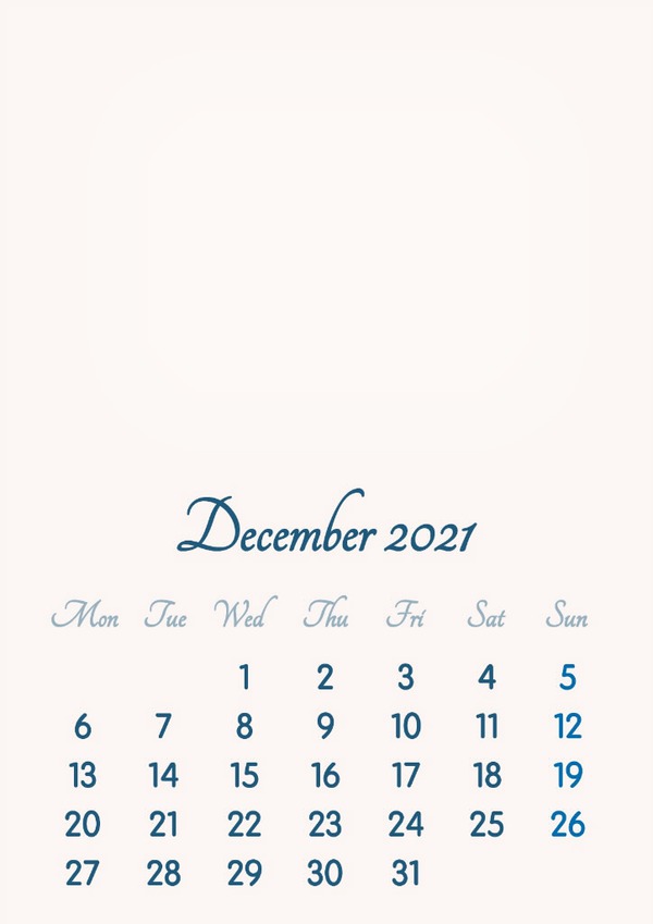 December 2021 // 2019 to 2046 // VIP Calendar // Basic Color // English Fotomontāža