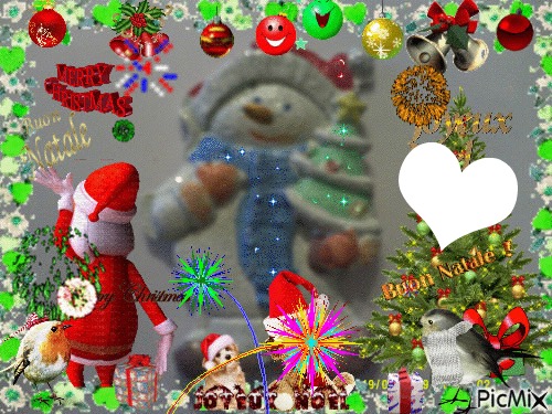 Joyeux Noël avec bonhomme de neige (peint par Gino GIBILARO) et coeur et déco picmix Fotoğraf editörü
