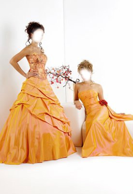 2 filles en robes orange Photo frame effect