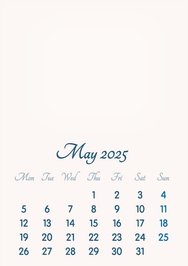 May 2025 // 2019 to 2046 // VIP Calendar // Basic Color // English Fotomontasje