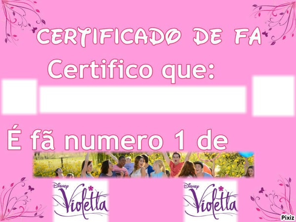 Certificado De Fã de:Violetta Montaje fotografico