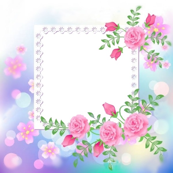 marco y rosas rosadas. Фотомонтаж