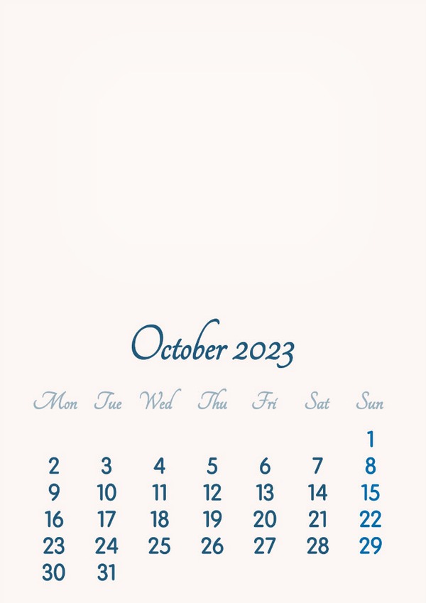 October 2023 // 2019 to 2046 // VIP Calendar // Basic Color // English Fotomontáž