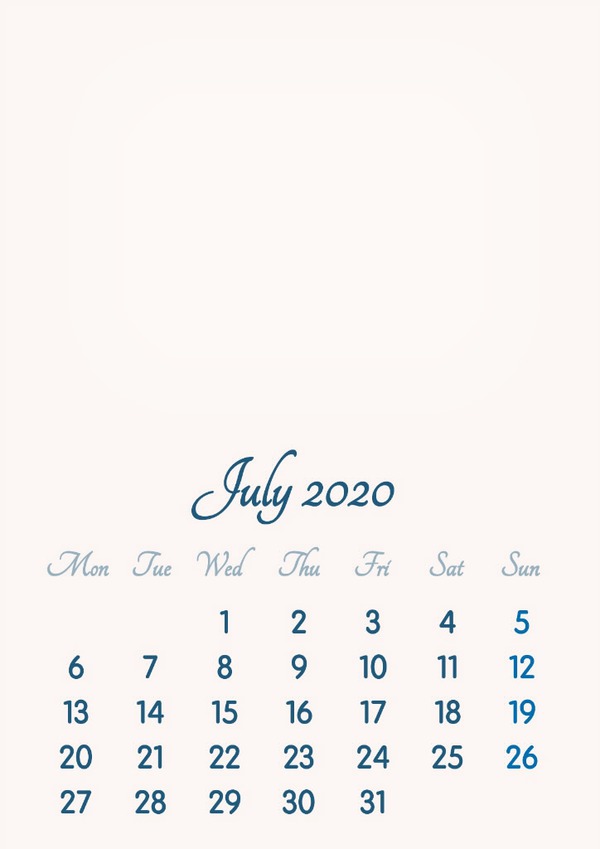 July 2020 // 2019 to 2046 // VIP Calendar // Basic Color // English Photo frame effect