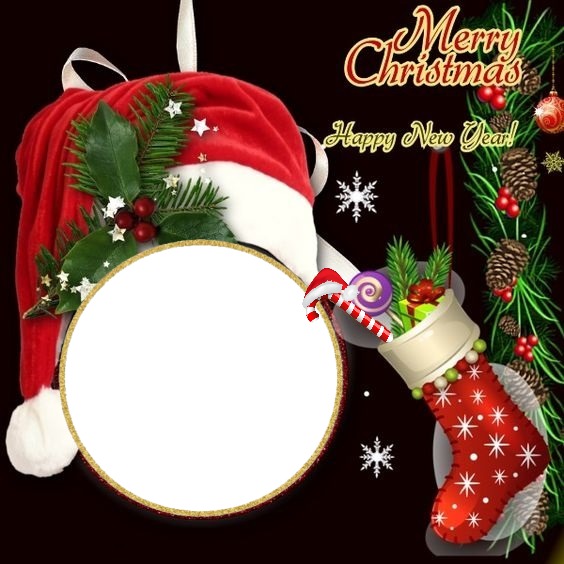 Merry Christmas y Happy New year, 1 foto Photo frame effect