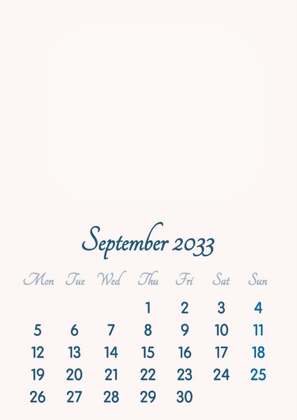 September 2033 // 2019 to 2046 // VIP Calendar // Basic Color // English Фотомонтаж
