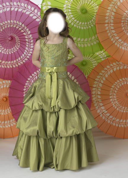 Gorgeous A-lien square neck floor-length tea green little girl birthday party dress by Little Girl Birthday Dresses Φωτομοντάζ