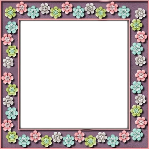 marco lila con flores, una foto. Fotomontagem