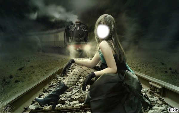 Femme du train Photo frame effect