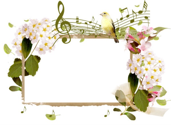 Cadre - musique - oiseau - fleurs Fotomontaža