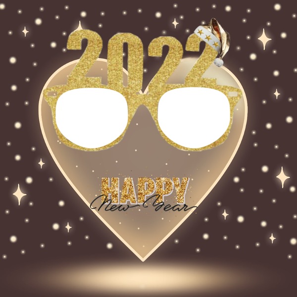 Happy New Year 2022, anteojos, corazón, 2 fotos Fotomontaż