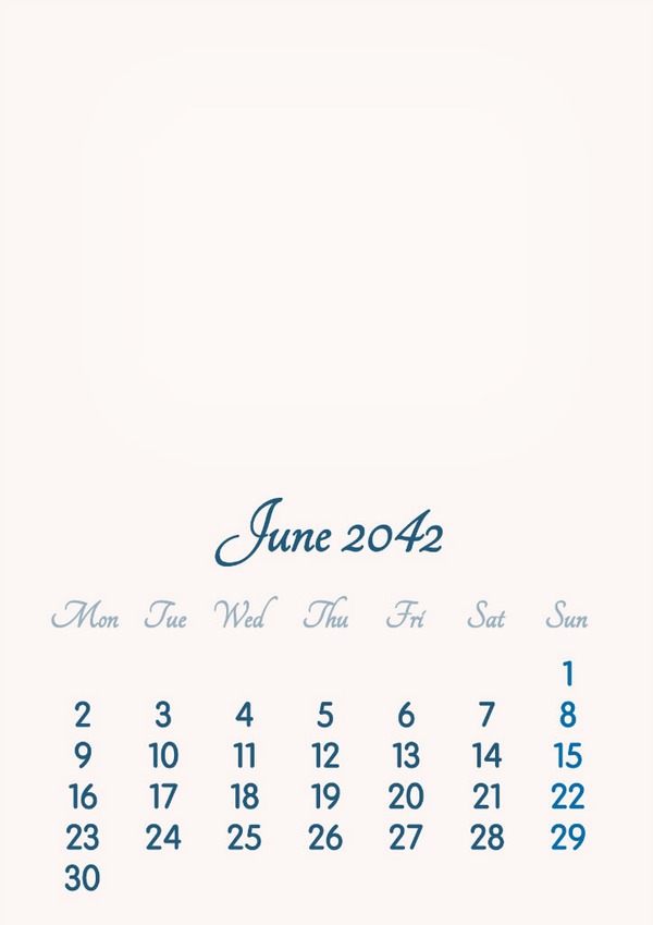 June 2042 // 2019 to 2046 // VIP Calendar // Basic Color // English Fotomontāža