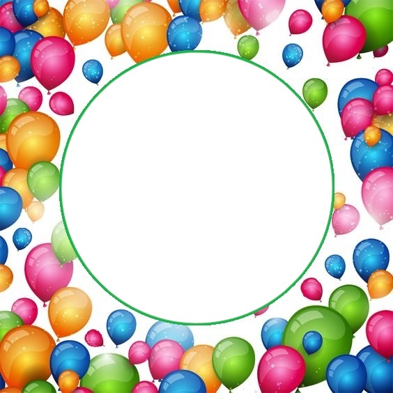 marco cumpleaños, globos coloridos. Fotomontáž