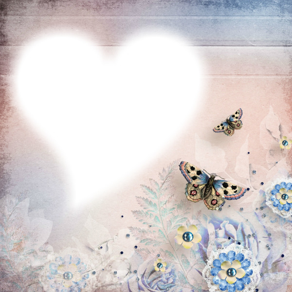 cadre coeur fleurie papillons Фотомонтаж