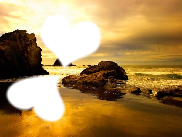 La plage avec 2 coeurs Photo frame effect