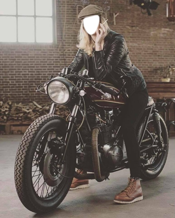 Femme en moto Photo frame effect