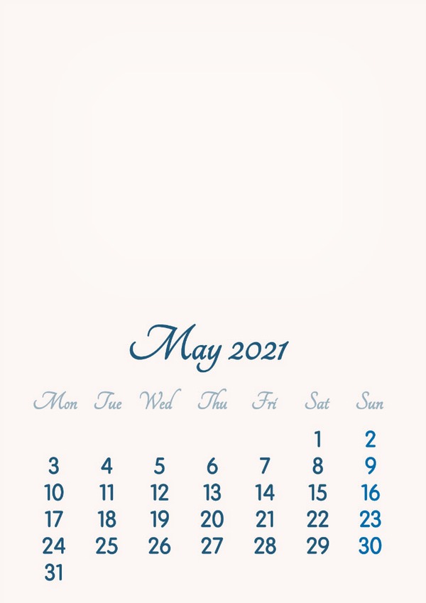 May 2021 // 2019 to 2046 // VIP Calendar // Basic Color // English Photo frame effect