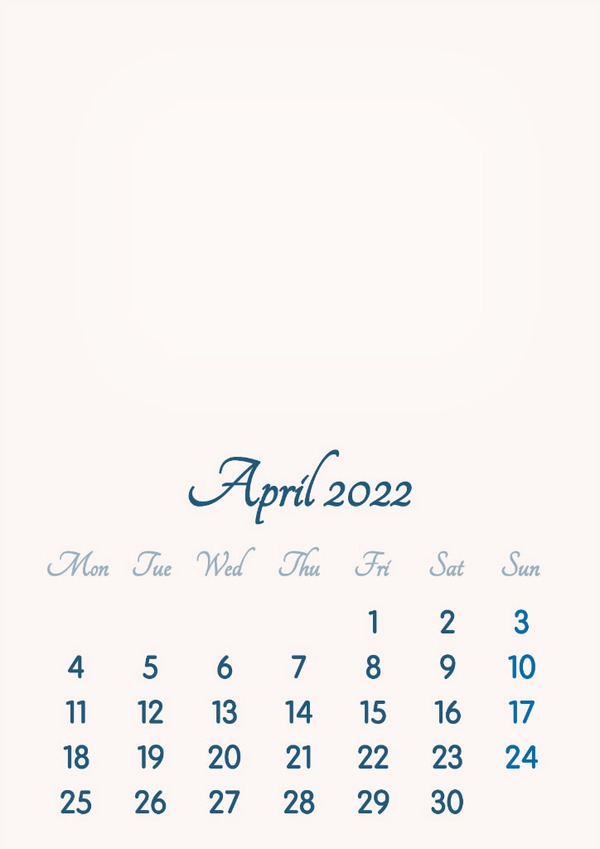 April 2022 // 2019 to 2046 // VIP Calendar // Basic Color // English Fotomontaggio