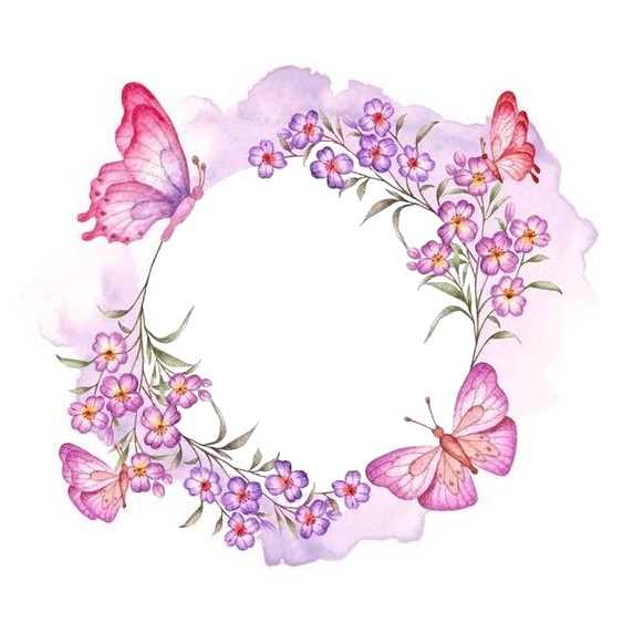 flores y mariposas lila. Fotomontagem