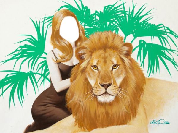 femme et lion Photomontage