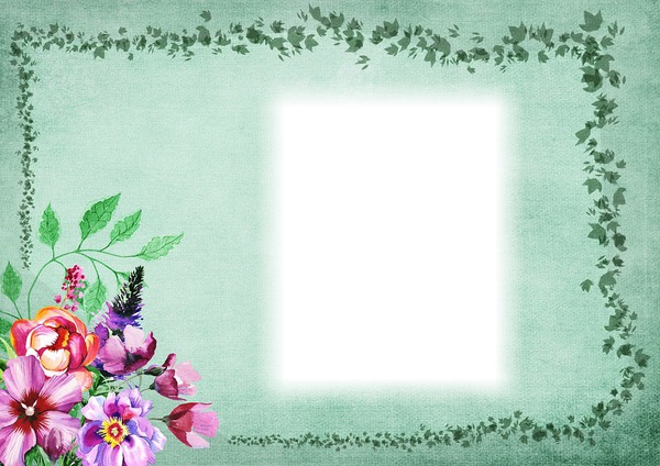 Cadre-fleurs-fond vert Фотомонтаж