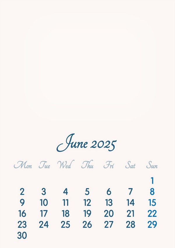 June 2025 // 2019 to 2046 // VIP Calendar // Basic Color // English Photo frame effect