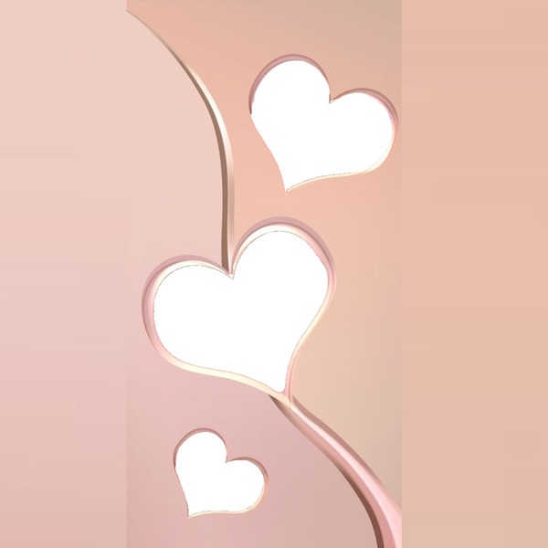 corazones, collage 3 fotos, fondo palo rosa. Photo frame effect