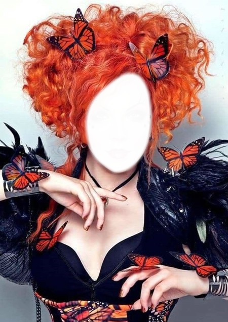 Cc rostro de dama con mariposas Fotomontáž