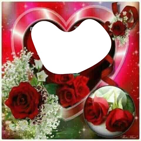corazon rojo con rosas Photo frame effect