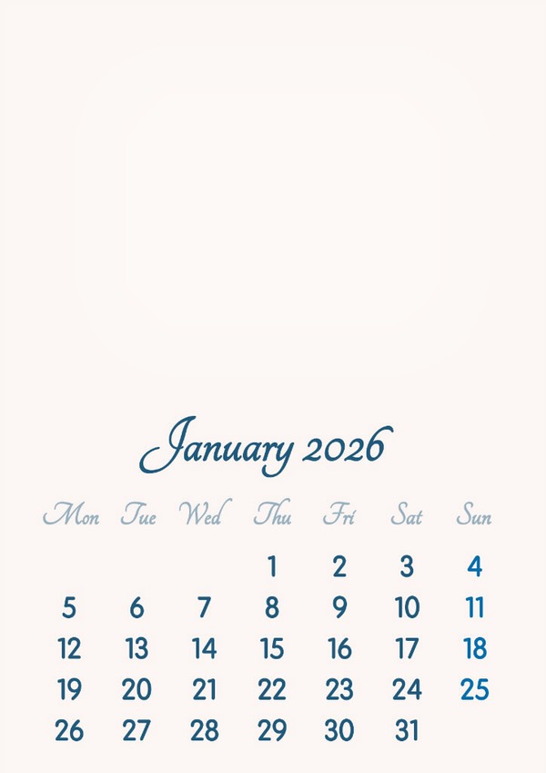 January 2026 // 2019 to 2046 // VIP Calendar // Basic Color // English Fotomontáž