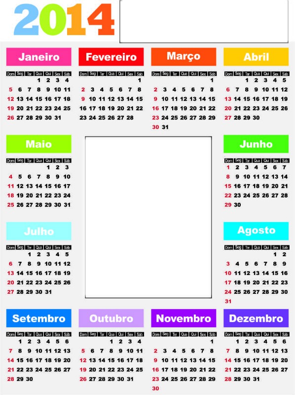 Calendario 2014 português 2 fotos Photo frame effect