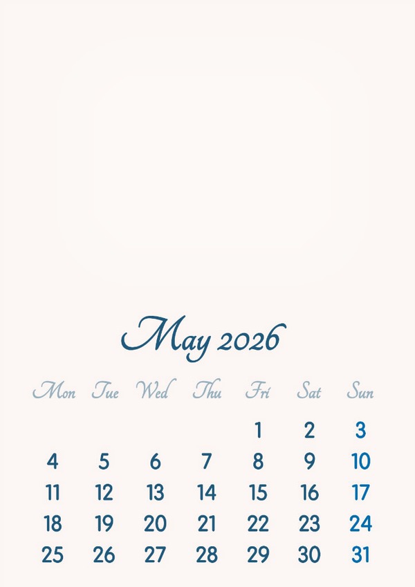 May 2026 // 2019 to 2046 // VIP Calendar // Basic Color // English Montaje fotografico