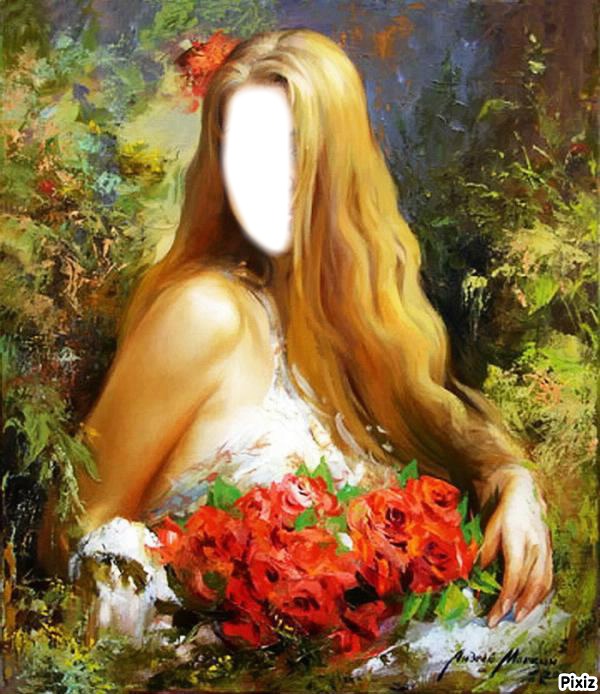femme aux fleurs Photo frame effect