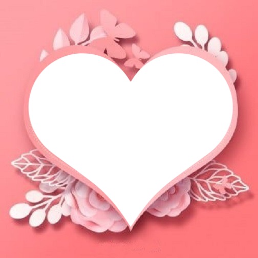 corazón entre rosas y mariposas rosados. Photomontage
